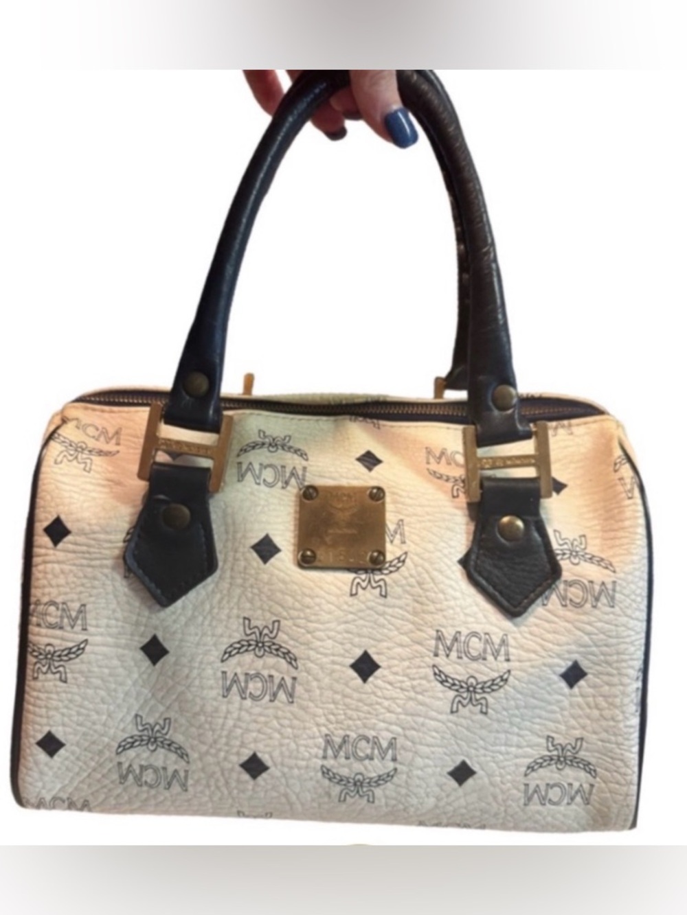 MCM White and Black Satchel